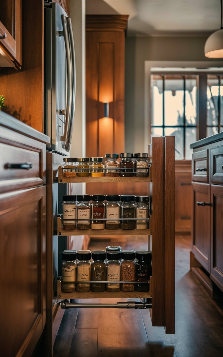 11. Pull-Out Spice Rack Cabinet for Narrow Gaps
