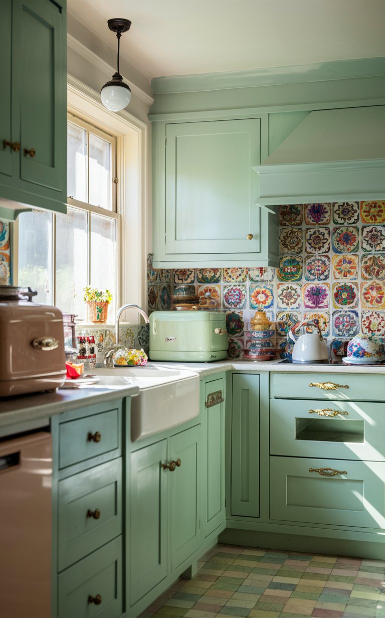 14. Vintage-Inspired Kitchen With Retro Appliances and Tile
