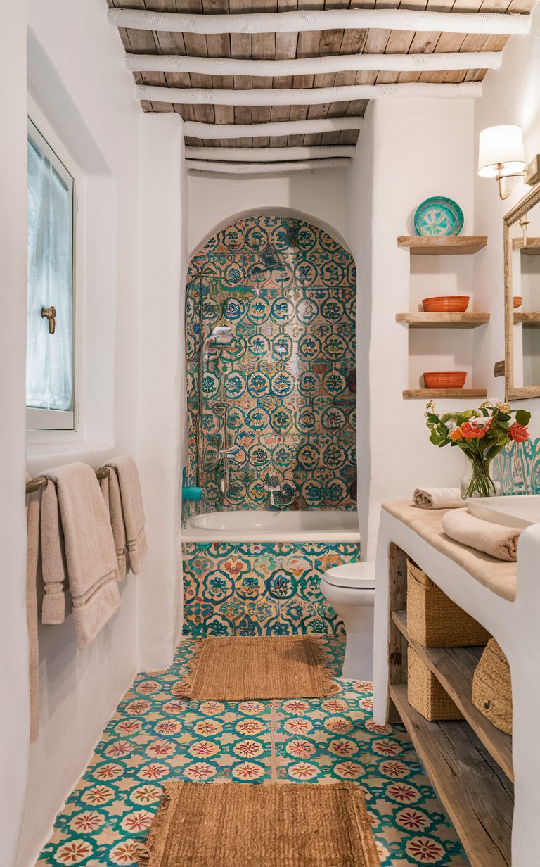 Mediterranean Tile Accented Bathroom