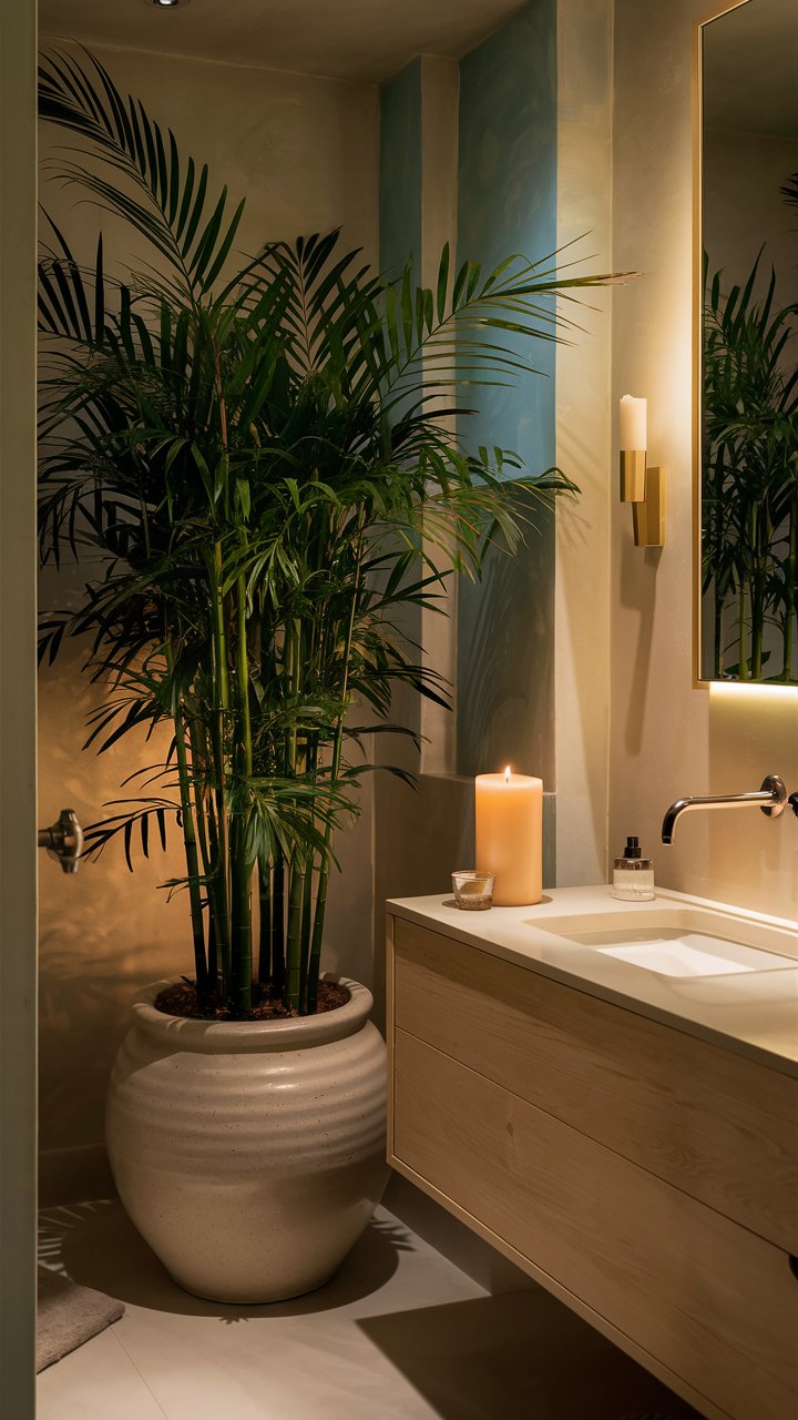 16. Bathroom Corner with Bamboo Palm and Candle