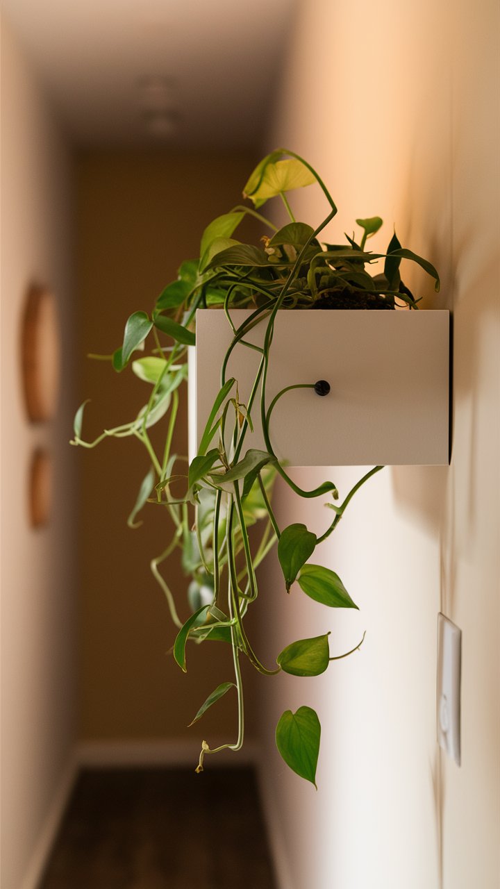 14. Minimal Floating Planter Shelf in Hallway