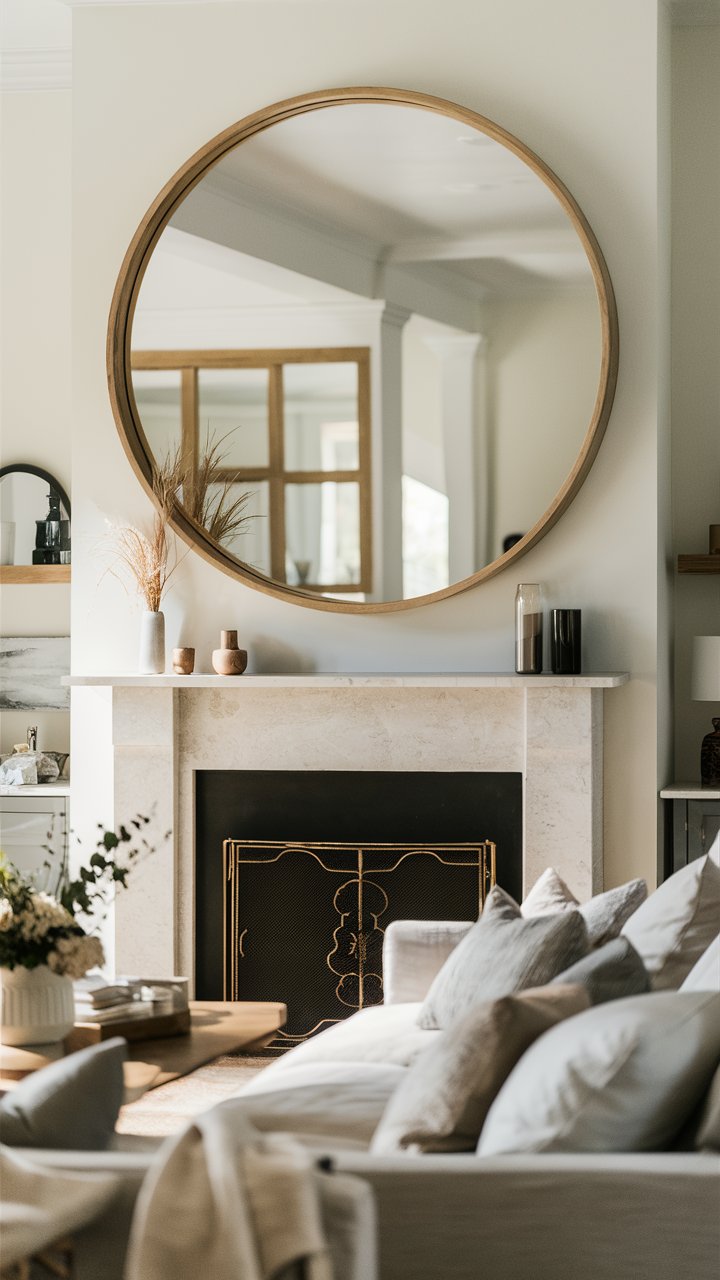 20. Oversized Round Mirror to Reflect Light and Add Depth