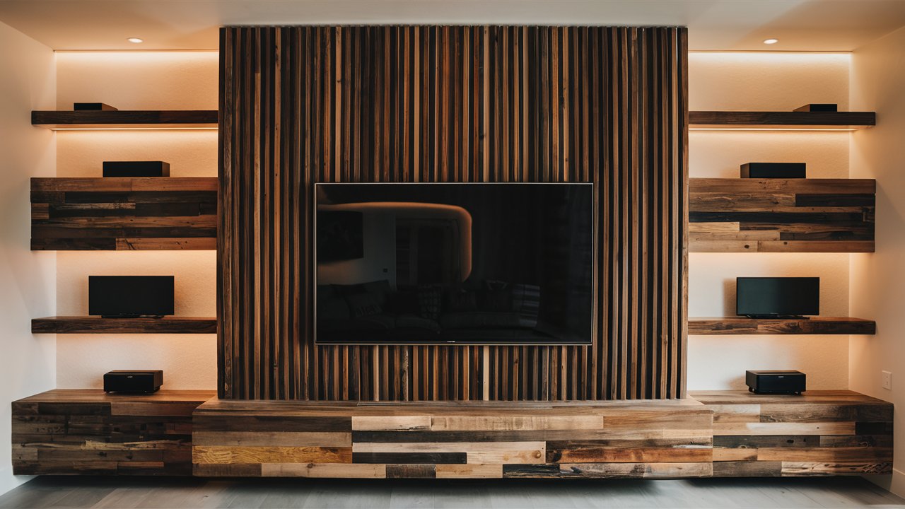 4. Wood Slat or Panel Accent Wall Behind the TV