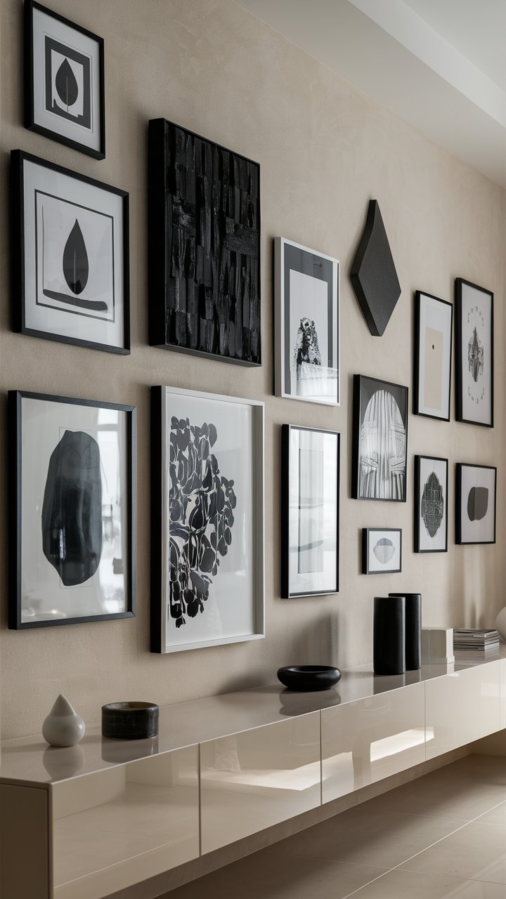11. Monochrome Gallery Wall with Black Frames