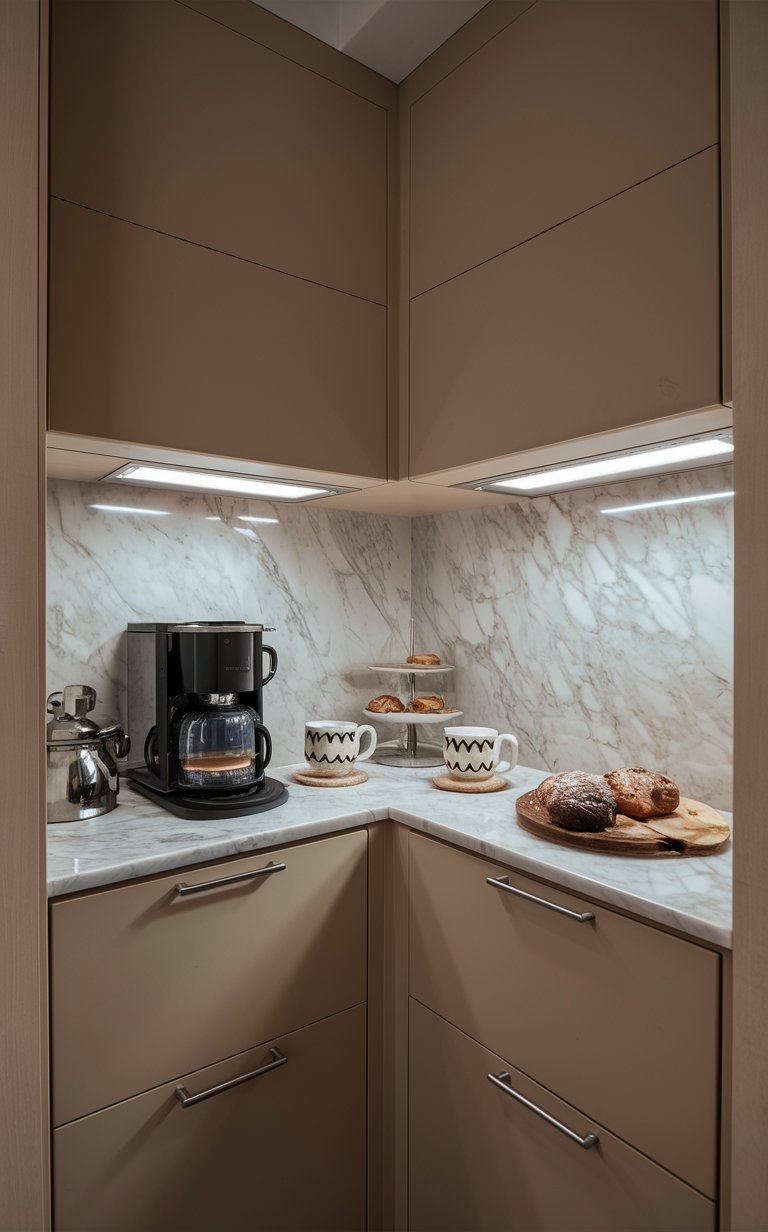 10. Mini Appliance Station With Built-In Microwave and Coffee Bar
