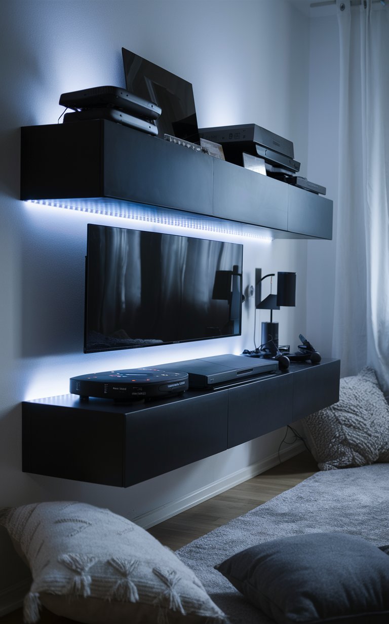 9. Sleek Floating Media Console for Consoles