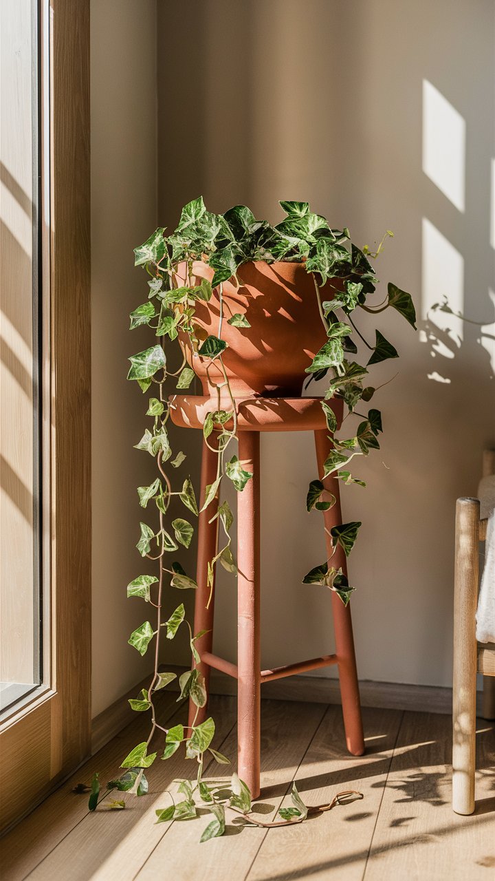 11. Terracotta Plant Stand with Cascading Ivy