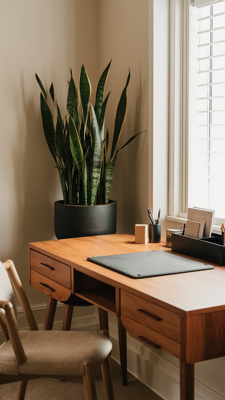 6. Desk with One Tall Foliage Accent