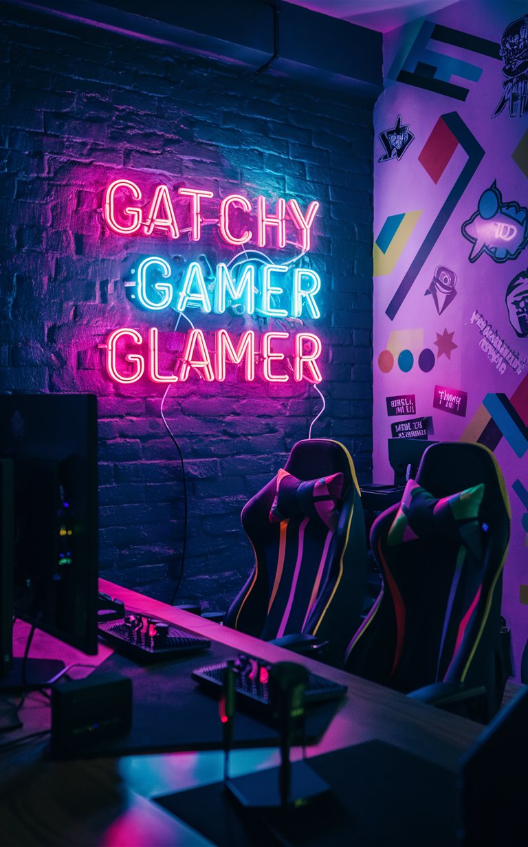 5. Neon Sign with Gamer Catchphrase