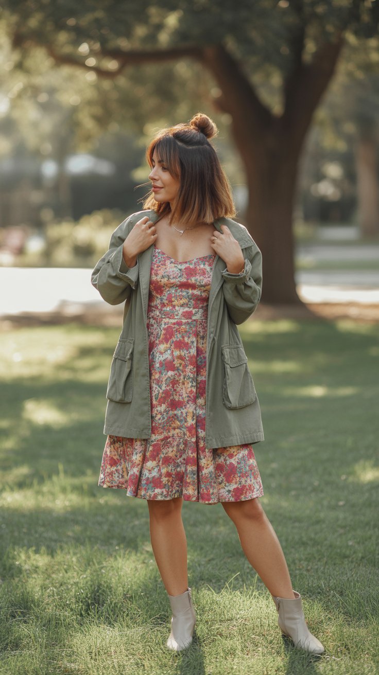 6. Utility Jacket Layered Over Sundress