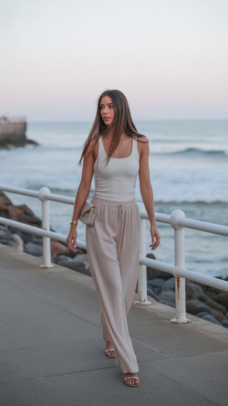 8. Gauzy Palazzo Pants with a Fitted Tank