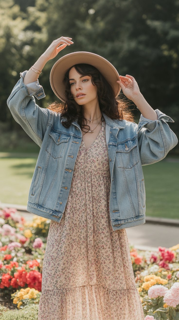 7. Maxi Dress Layered with a Denim Jacket
