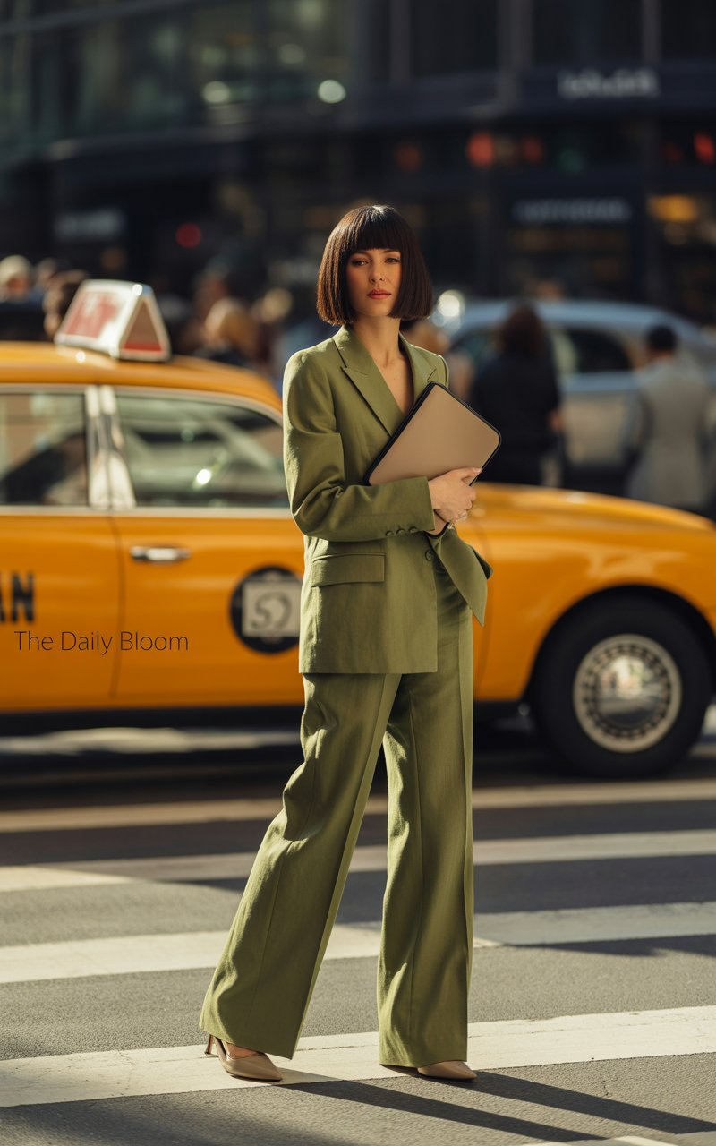 4. Structured Dill‑Green Linen Suit with Matching Trousers