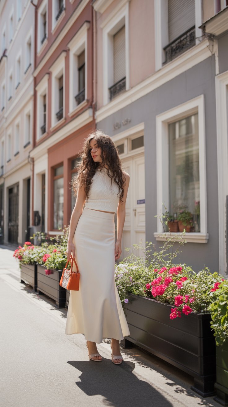 2. Structured White Maxi Skirt