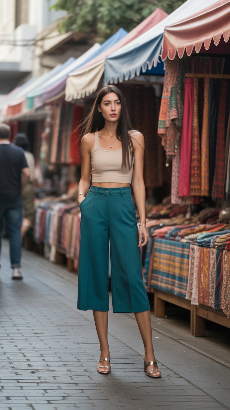 4. Wide-Leg Bermudas or Trousers