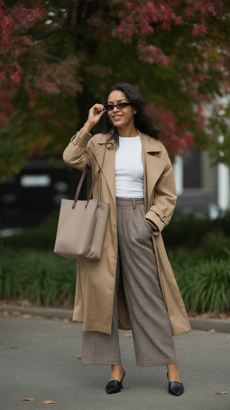 9. Lightweight Trench Coat Paired with Culottes